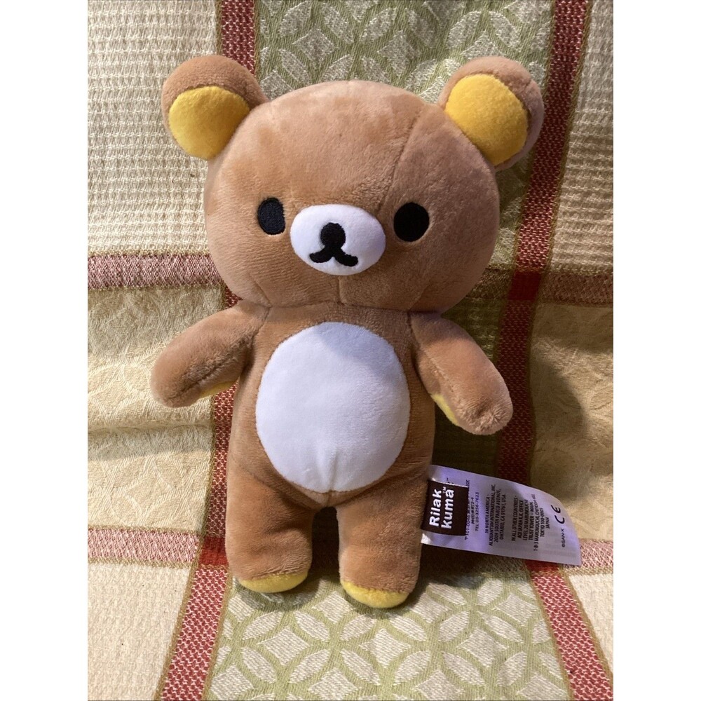 2009 8” San-X RILAKKUMA Plush Brown Stuffed Bear Zippered Pocket Plushy Japan